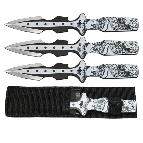 TK 800-310BKDR 10" Black Dragon Print Throwing Knife Set with Nylon Sheath