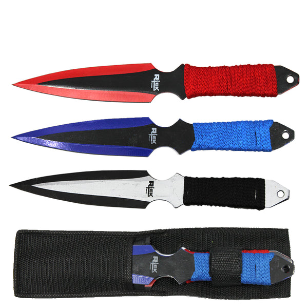 TK 805-310TB 10" Red Silver & Blue Throwing Knife Set with Sheath