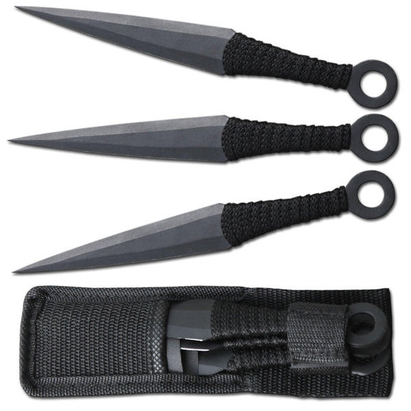 TK 086-310BK 10" Cord Wrapped Kunai Throwing Knife 3PCS Set with Sheath