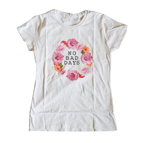 Women Junior's White Roses No Bad Days Graphic Tee T-Shirt