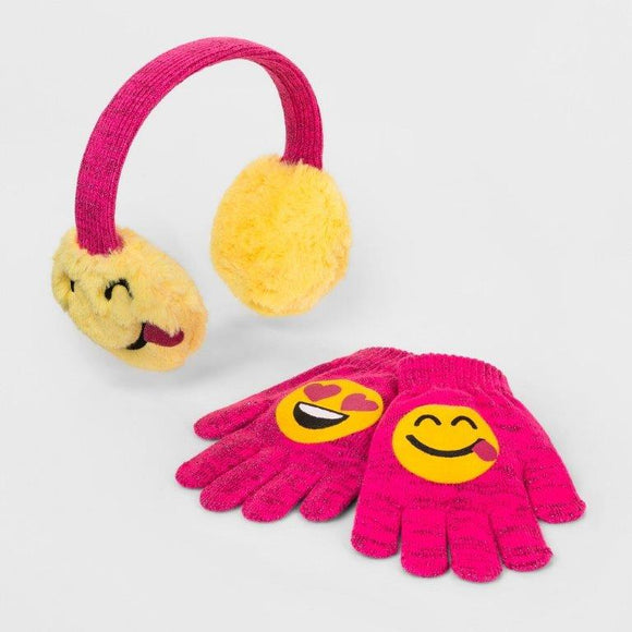 Girls' Emoji 2pc Earmuff and Gloves Set - Yellow One Size