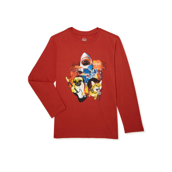 Boys’ Wonder Nation Explosion Band Graphic T-Shirt with Long Sleeves, Sizes 4-18 & Husky