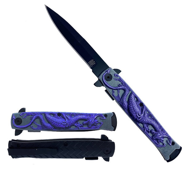 KS 1673-PP 4.5" Purple Embossed Dragon Assist-Open Folding Pocket Knife