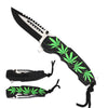 KS 1979-MM 5" Marijuana Leaves Assist-Open Tactical Folding Knife with Paracord