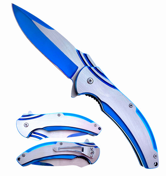 KS 3692-BL 4.75" Titanium Blue & Silver Assist-Open Pocket Knife