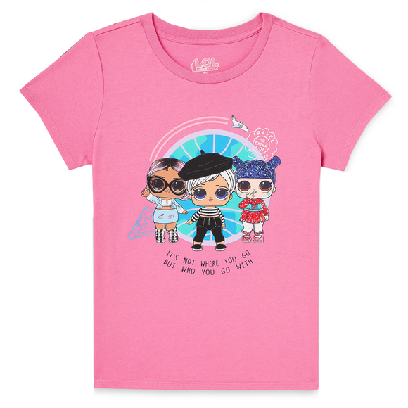 Girl's Pink L.O.L. Surprise Travel Graphic Short Sleeve Tee T-Shirt