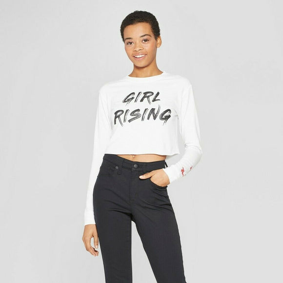 Women Junior's Long Sleeve Girl Rising Cropped Graphic T-shirt Tee